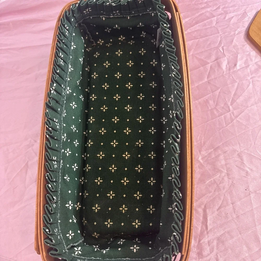 Longaberger Bread Basket 1994 Green Fabric Liner Divider Welcome Tag Bread Brick